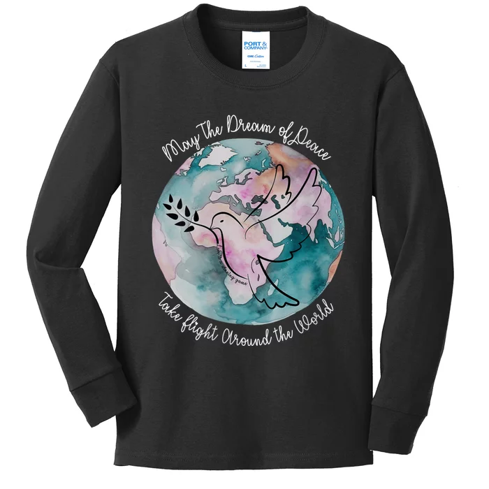 World Peace Gift Peace And Love Dove May Peace Take Flight Kids Long Sleeve Shirt