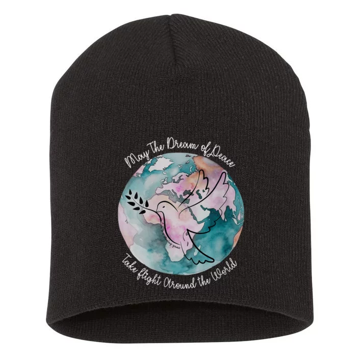 World Peace Gift Peace And Love Dove May Peace Take Flight Short Acrylic Beanie