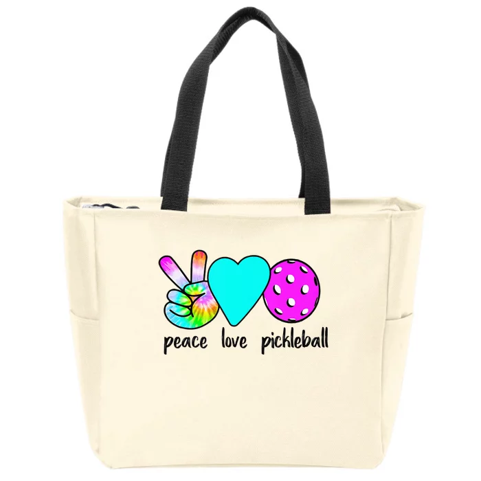 Womans Pickleballer Gift Peace Love Pickleball Tie Dye Zip Tote Bag