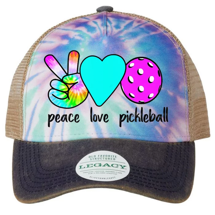 Womans Pickleballer Gift Peace Love Pickleball Tie Dye Legacy Tie Dye Trucker Hat