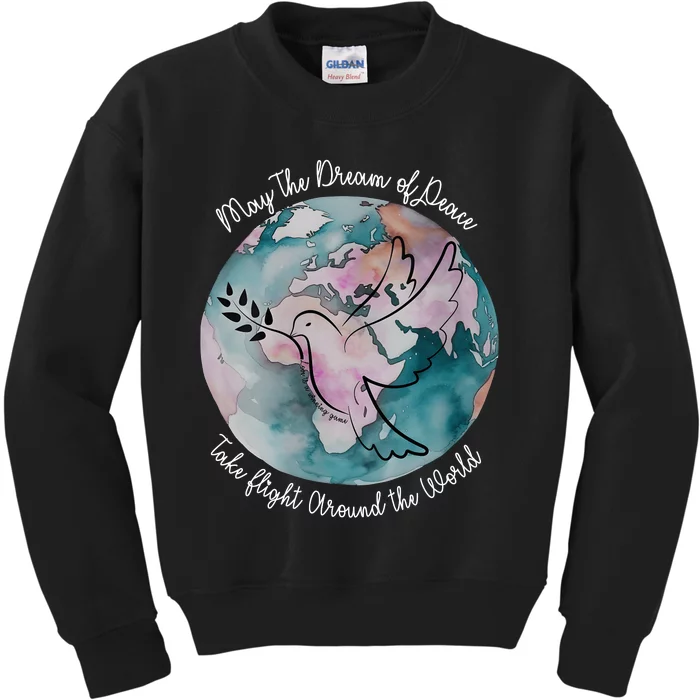 World Peace Gift Peace And Love Dove May Peace Take Flight Kids Sweatshirt