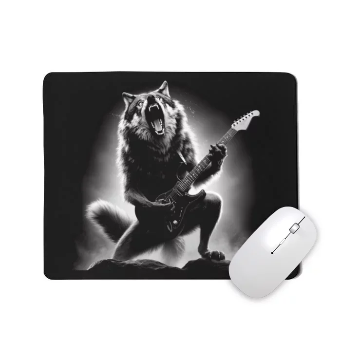 Wolf Playing Guitar Rock And Roll Rock Star Mousepad