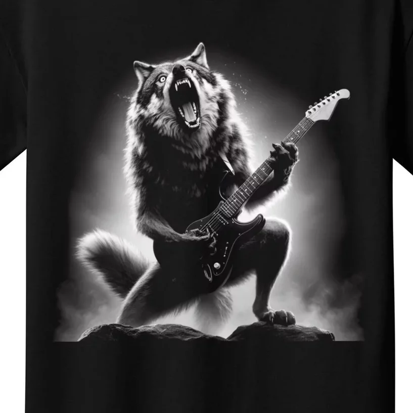 Wolf Playing Guitar Rock And Roll Rock Star Kids T-Shirt