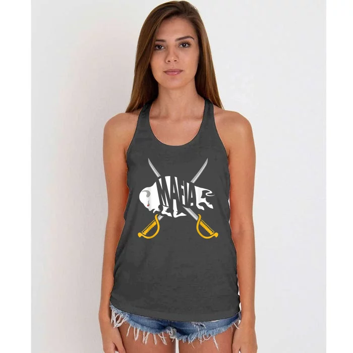 W+N+Y Pride - Gray White Yellow Buffalo Shirt Women's Knotted Racerback Tank