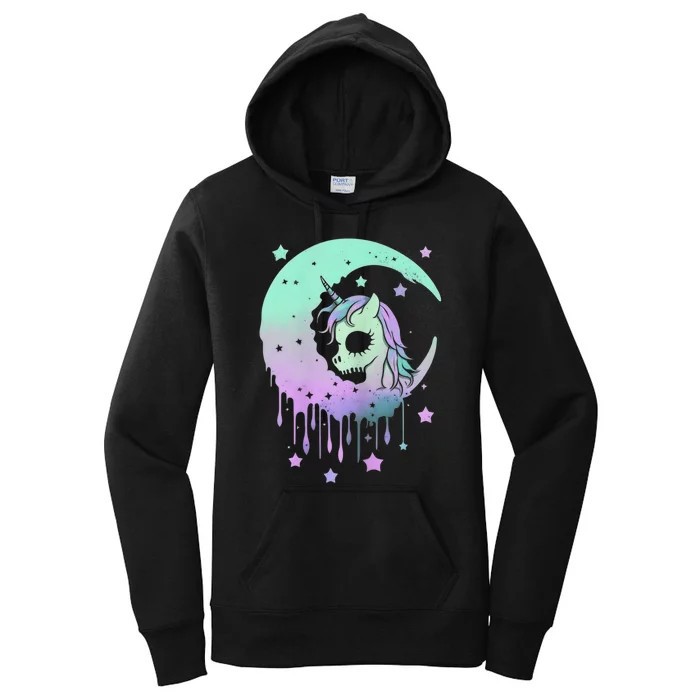 Womens Pastel Goth Unicorn Moon Stars Creepy Cute Kawaii Evil Horse Women's Pullover Hoodie