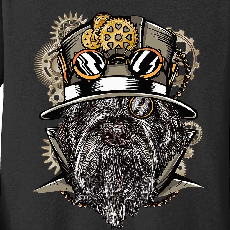 Wirehaired Pointing Griffon Dog Steampunk Kids Long Sleeve Shirt