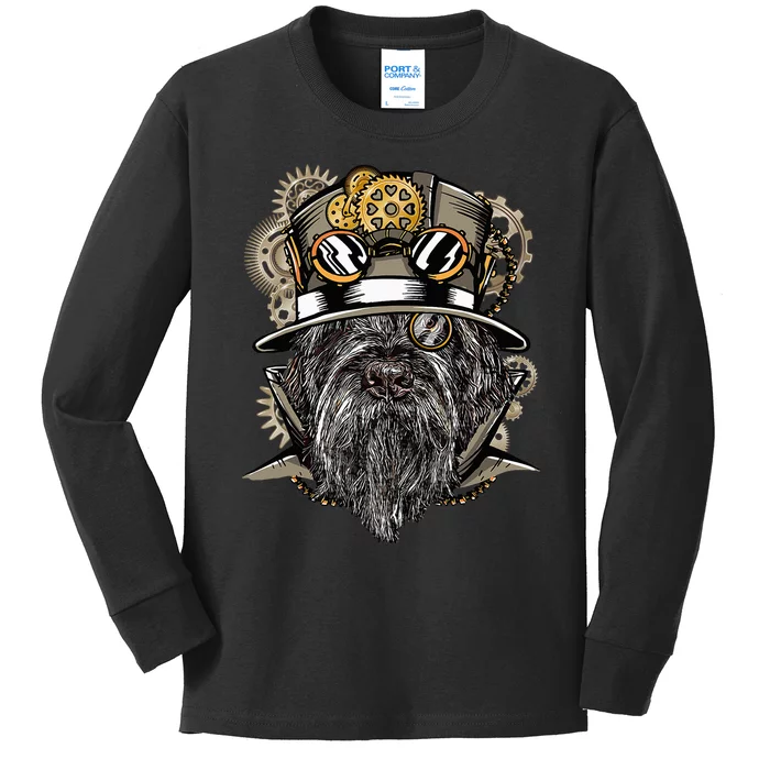 Wirehaired Pointing Griffon Dog Steampunk Kids Long Sleeve Shirt