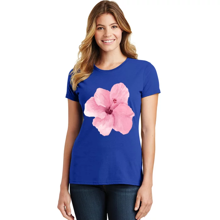 Watercolor Pink Hibiscus Mother's Day Floral Flower Design Gift Women's T-Shirt