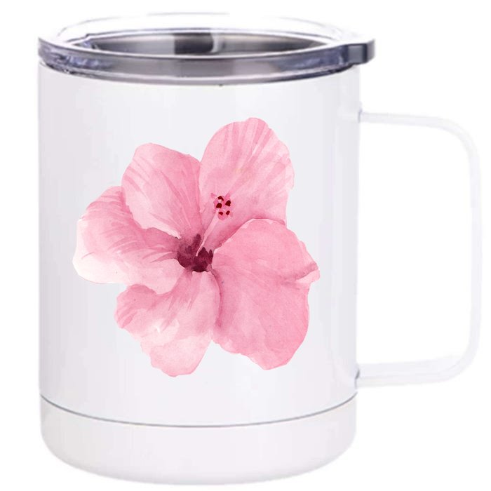 Watercolor Pink Hibiscus Mother's Day Floral Flower Design Gift Front & Back 12oz Stainless Steel Tumbler Cup