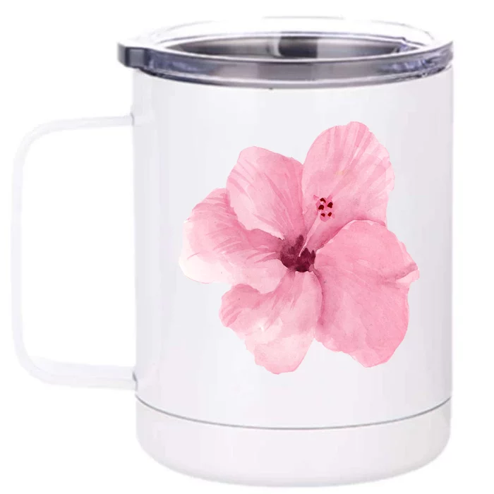 Watercolor Pink Hibiscus Mother's Day Floral Flower Design Gift Front & Back 12oz Stainless Steel Tumbler Cup