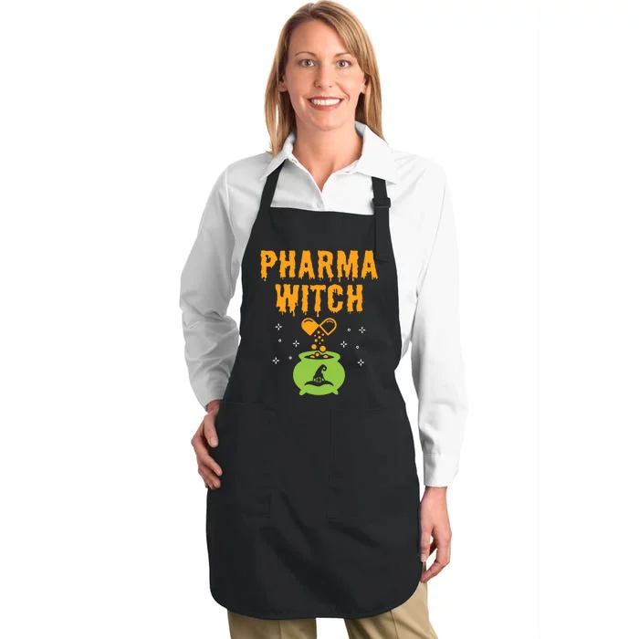 Women Pharmacist Halloween Women Pharmacy Tech Pharma Witch Vneck Full-Length Apron With Pocket