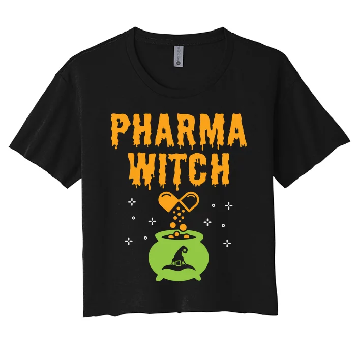 Women Pharmacist Halloween Women Pharmacy Tech Pharma Witch Vneck Women's Crop Top Tee