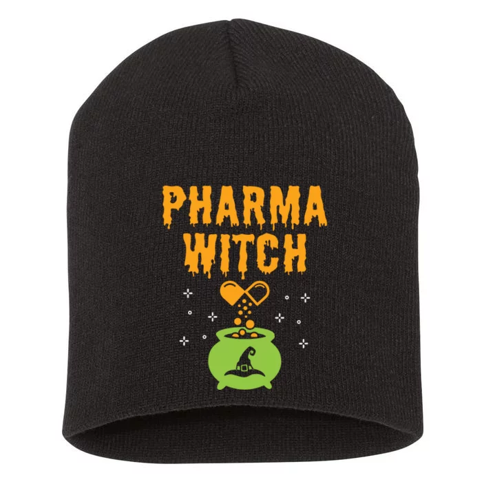 Women Pharmacist Halloween Women Pharmacy Tech Pharma Witch Vneck Short Acrylic Beanie