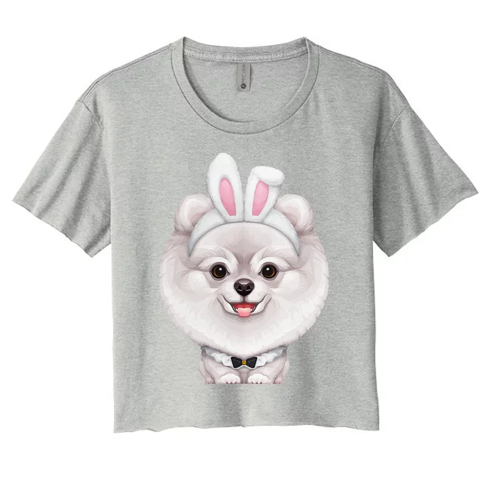 White Pomeranian In The Easter Bunny Costume Women's Crop Top Tee