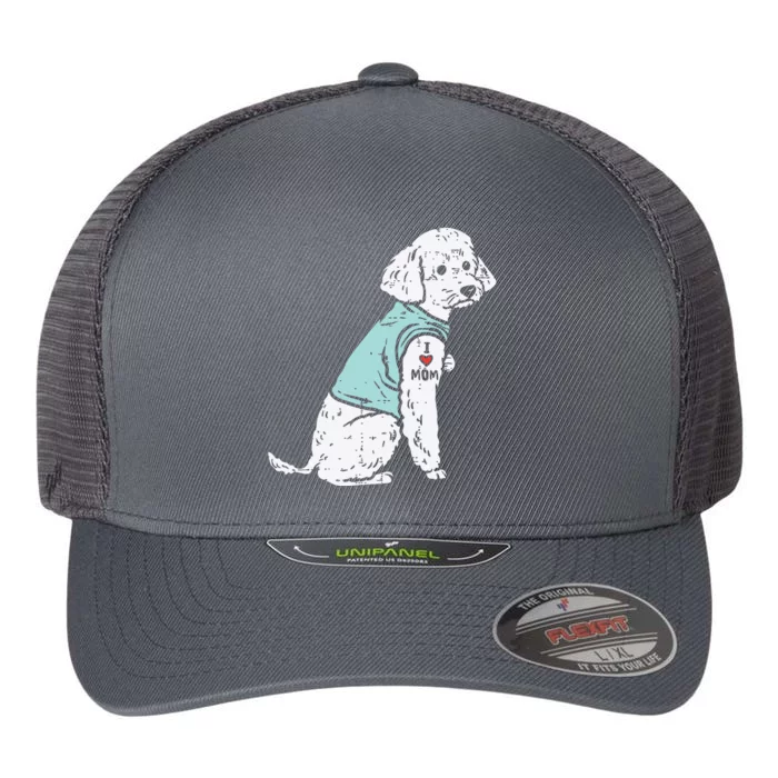 Womens Poodle I Love Mom Tattoo Cute Pet Dog Owner Lover Women Gift Flexfit Unipanel Trucker Cap