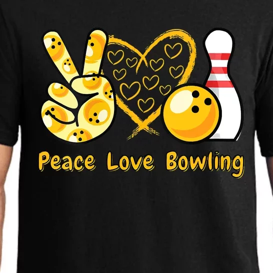 Women Peace Love Bowling Cool Men And Women Bowling Pajama Set