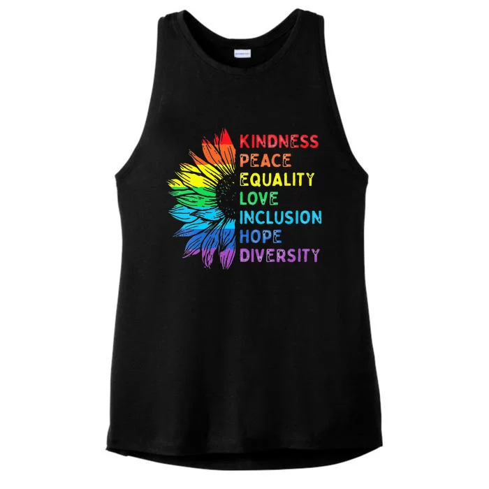 Womens Peace Love Diversity Inclusion Equality Human Rights Rainbow Ladies Tri-Blend Wicking Tank