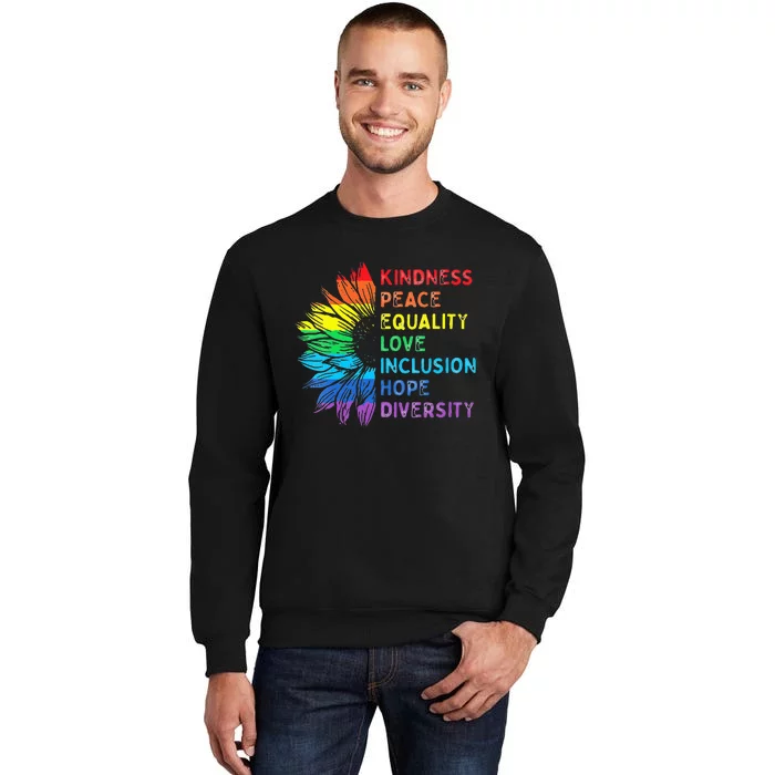 Womens Peace Love Diversity Inclusion Equality Human Rights Rainbow Tall Sweatshirt