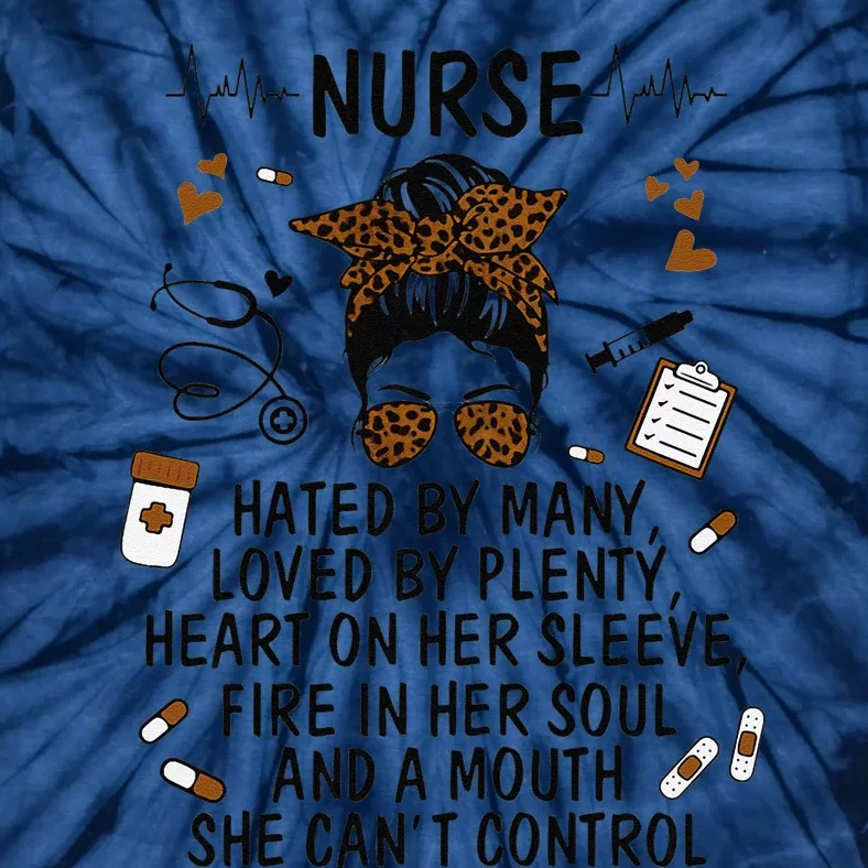 Womens Ph Leopard Messy Bun Nurse Life Nursing Heartbeat Tie-Dye T-Shirt