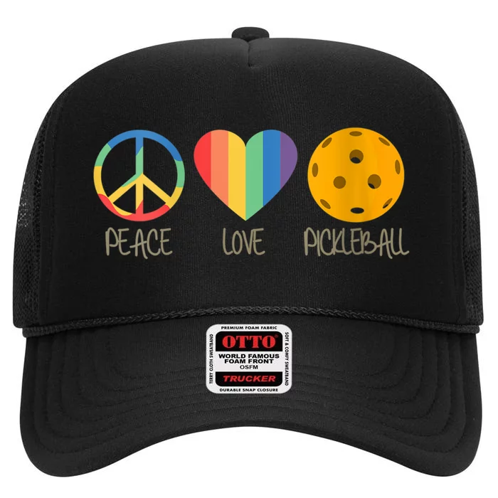 Womens Peace Love Pickleball High Crown Mesh Trucker Hat