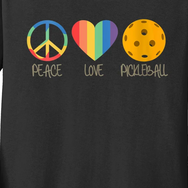 Womens Peace Love Pickleball Kids Long Sleeve Shirt