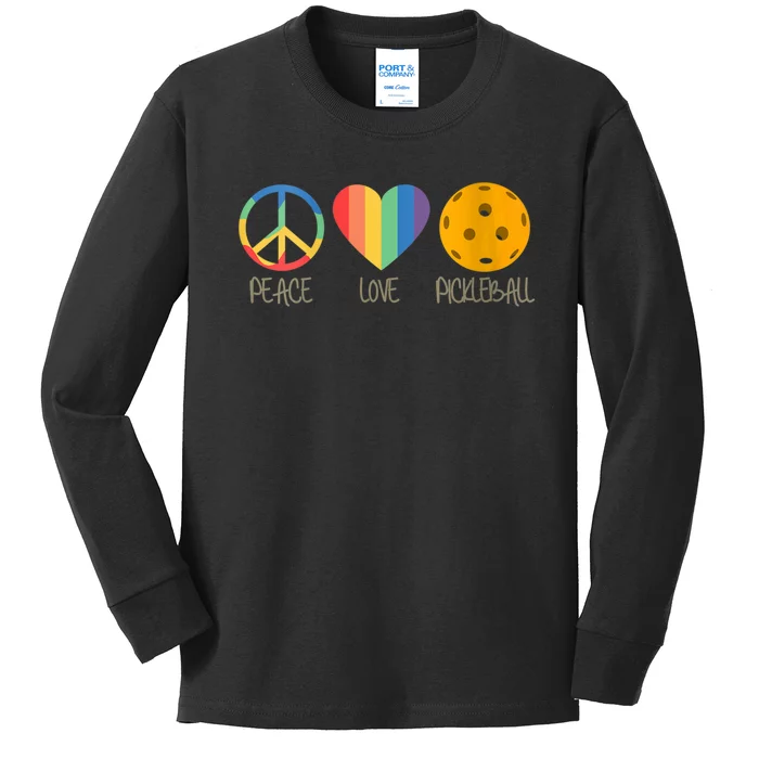 Womens Peace Love Pickleball Kids Long Sleeve Shirt