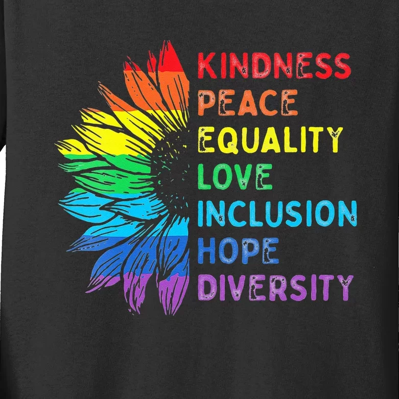 Womens Peace Love Diversity Inclusion Equality Human Rights Rainbow Kids Long Sleeve Shirt