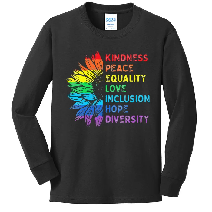 Womens Peace Love Diversity Inclusion Equality Human Rights Rainbow Kids Long Sleeve Shirt