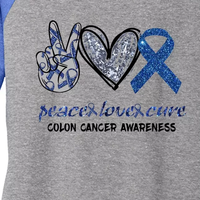 Wo Peace Love Cure Colon Cancer Awareness Gift Women's Tri-Blend 3/4-Sleeve Raglan Shirt