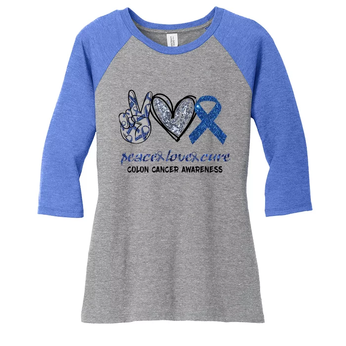 Wo Peace Love Cure Colon Cancer Awareness Gift Women's Tri-Blend 3/4-Sleeve Raglan Shirt