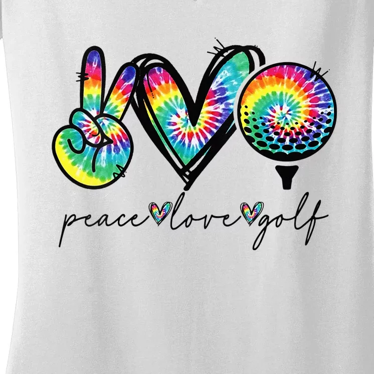 Womens Peace Love Golf Tie Dye Cute Golf Lovers Women's V-Neck T-Shirt