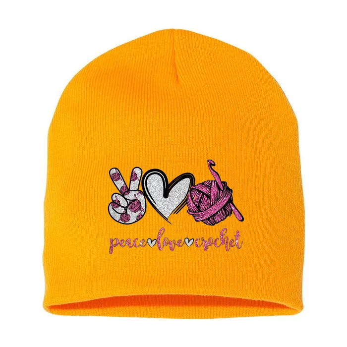 Womens Peace Love Crochet Funny Crocheting Lover Short Acrylic Beanie