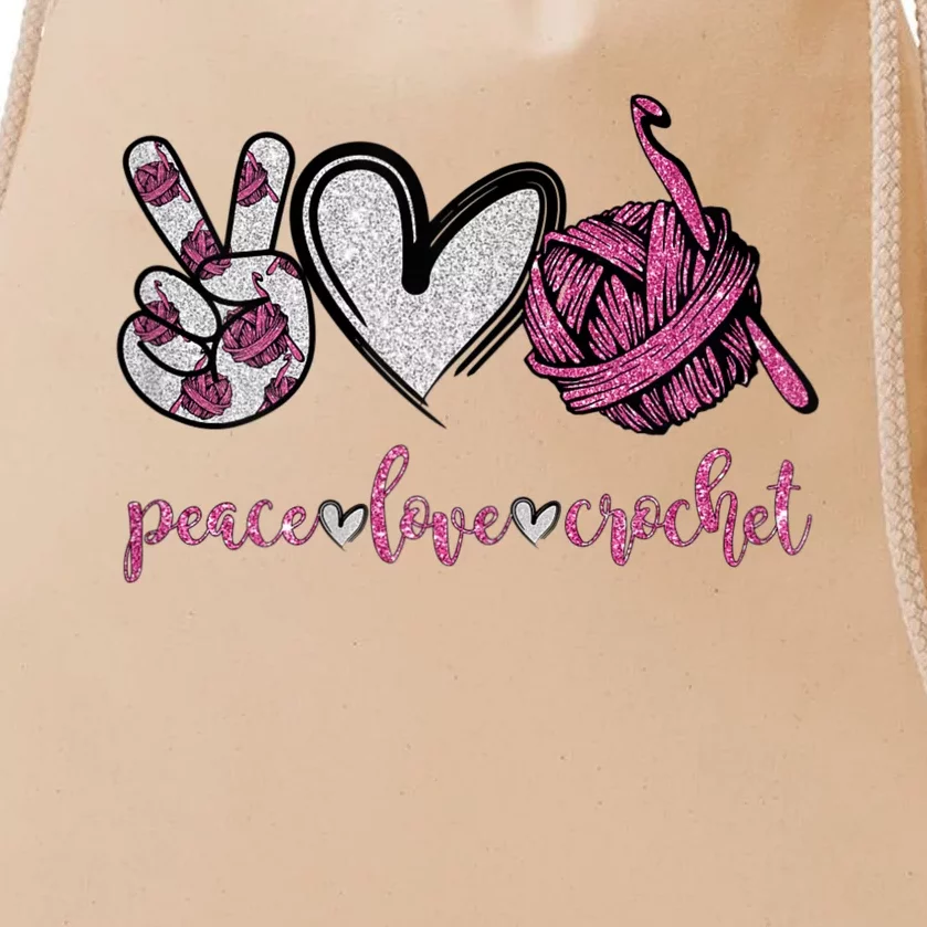 Womens Peace Love Crochet Funny Crocheting Lover Drawstring Bag