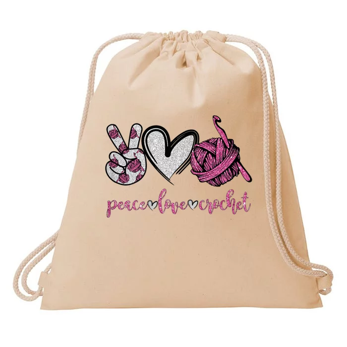 Womens Peace Love Crochet Funny Crocheting Lover Drawstring Bag