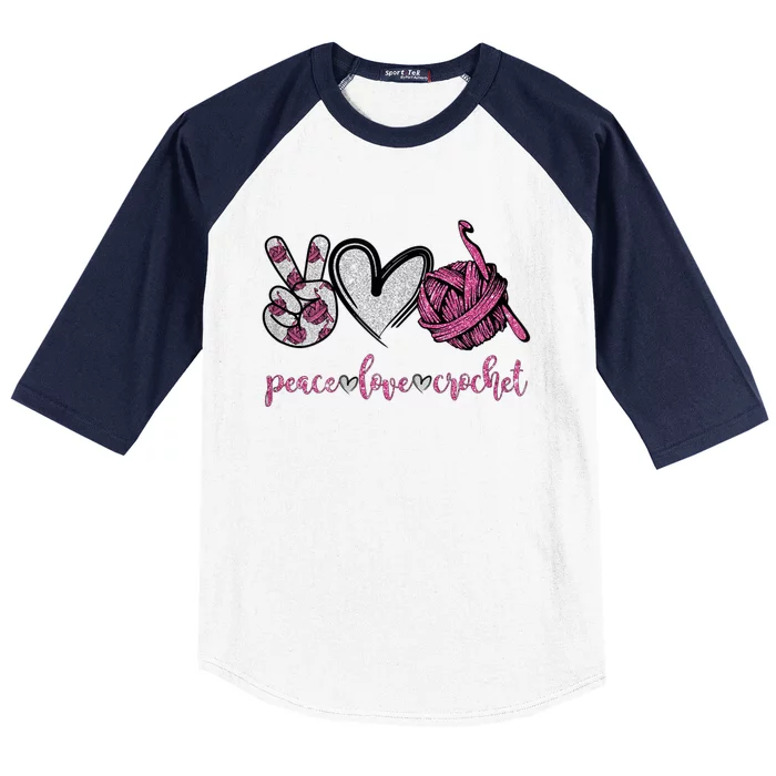 Womens Peace Love Crochet Funny Crocheting Lover Baseball Sleeve Shirt