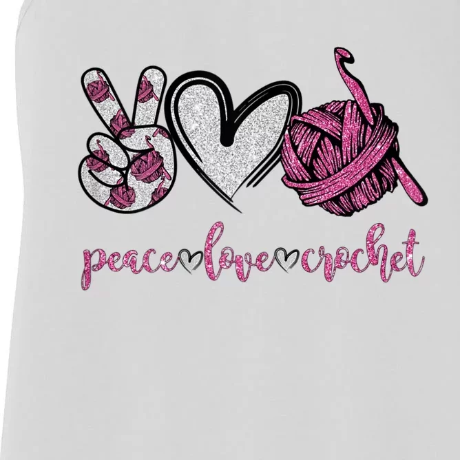 Womens Peace Love Crochet Funny Crocheting Lover Women's Racerback Tank