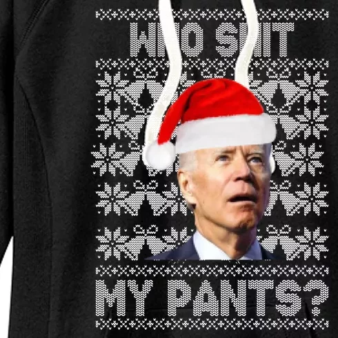 Who Pooped My Pants? Funny Biden Ugly Christmas Women's Fleece Hoodie