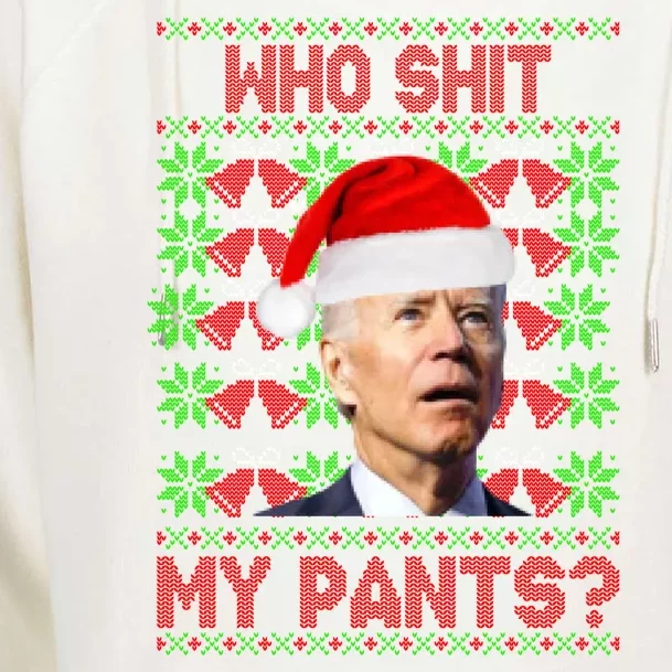 Who Pooped My Pants? Funny Biden Ugly Christmas Womens Funnel Neck Pullover Hood