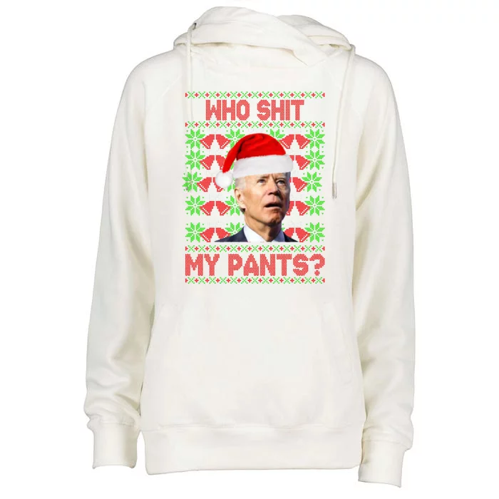 Who Pooped My Pants? Funny Biden Ugly Christmas Womens Funnel Neck Pullover Hood