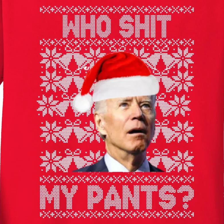 Who Pooped My Pants? Funny Biden Ugly Christmas Kids Long Sleeve Shirt