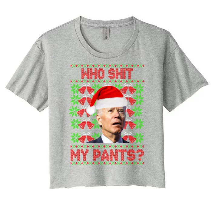 Who Pooped My Pants? Funny Biden Ugly Christmas Women's Crop Top Tee