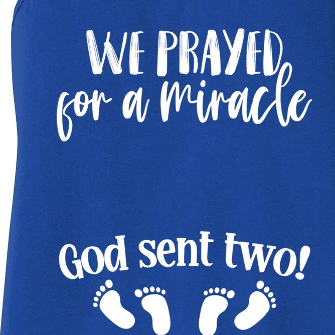 We Prayed Miracle God Sent Two 2025 Twins Shower Gift Women's Racerback Tank