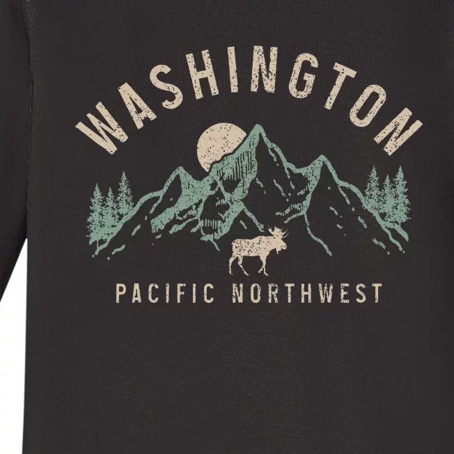 Washington Pnw Moose Pacific Northwest Souvenir Pride Baby Long Sleeve Bodysuit