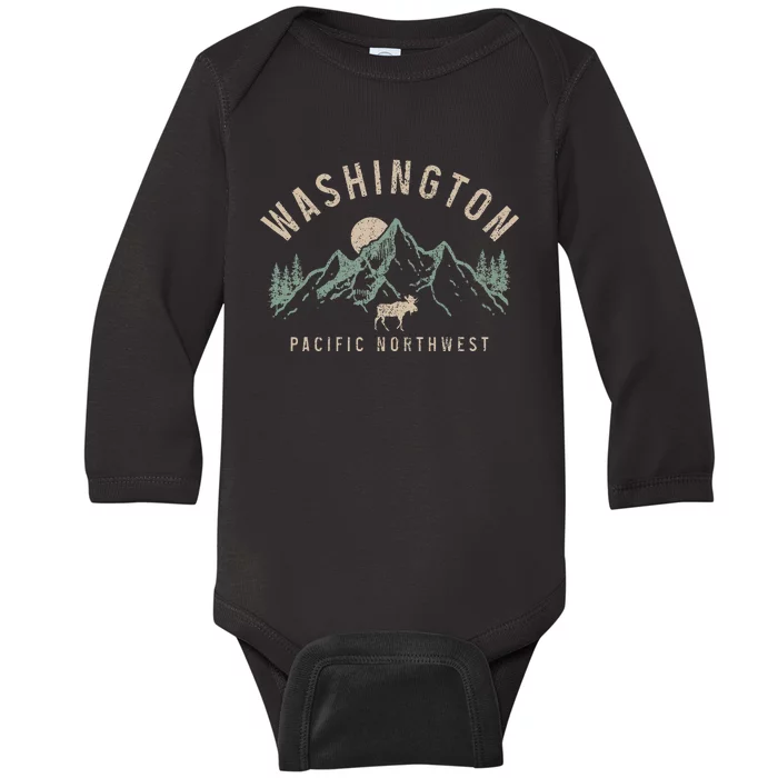 Washington Pnw Moose Pacific Northwest Souvenir Pride Baby Long Sleeve Bodysuit