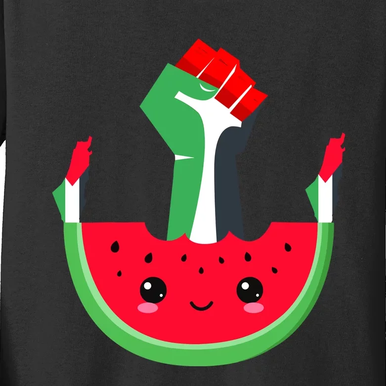 Watermelon Palestine Map Country Patriots And Supporters Kids Long Sleeve Shirt