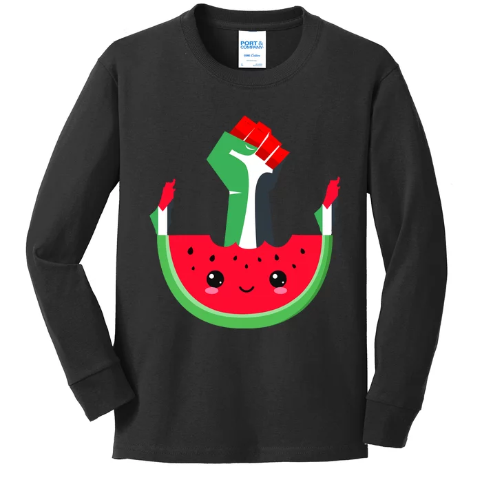 Watermelon Palestine Map Country Patriots And Supporters Kids Long Sleeve Shirt