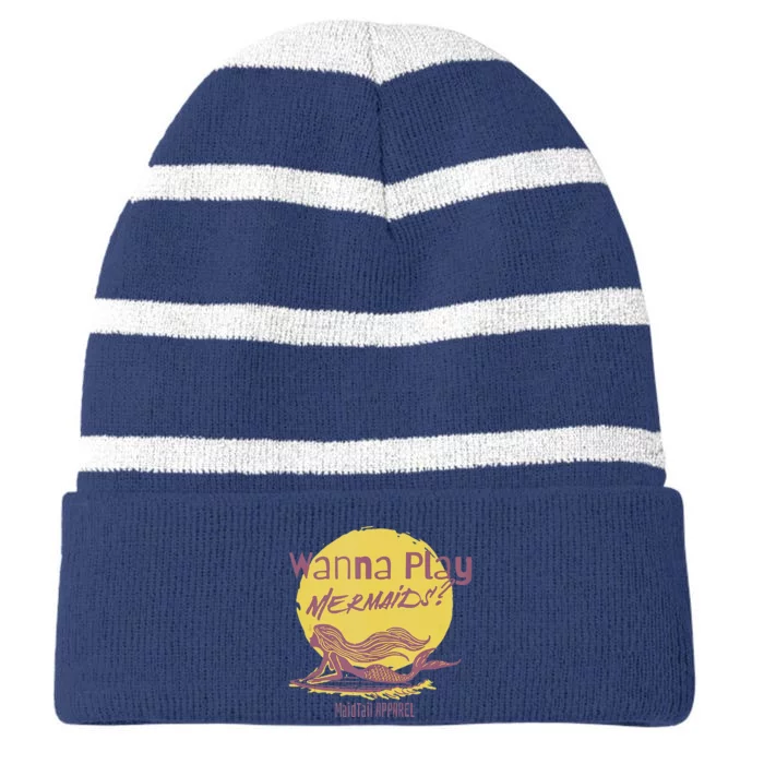 Wanna Play Mermaids Funny Cute Mermaid Swim Team Love Striped Beanie with Solid Band