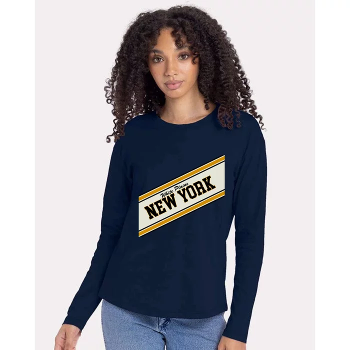 White Plains New York Varsity Logo Womens Cotton Relaxed Long Sleeve T-Shirt