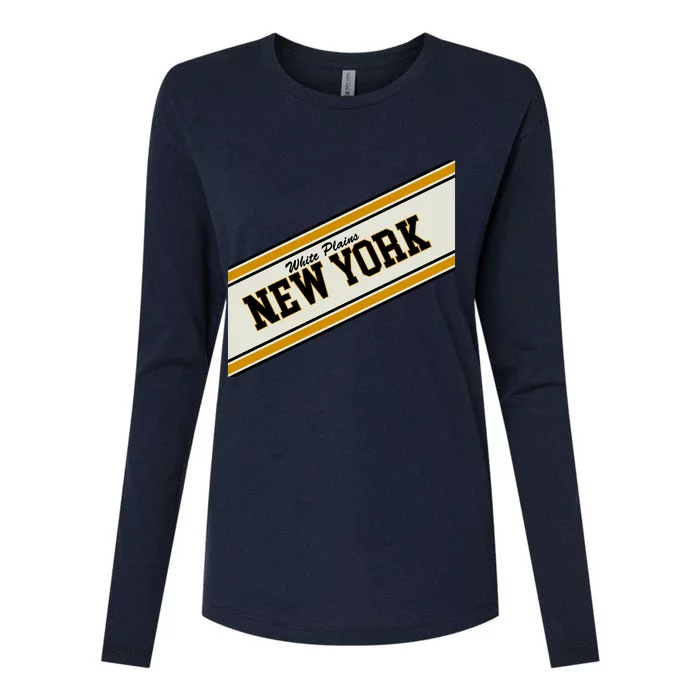 White Plains New York Varsity Logo Womens Cotton Relaxed Long Sleeve T-Shirt