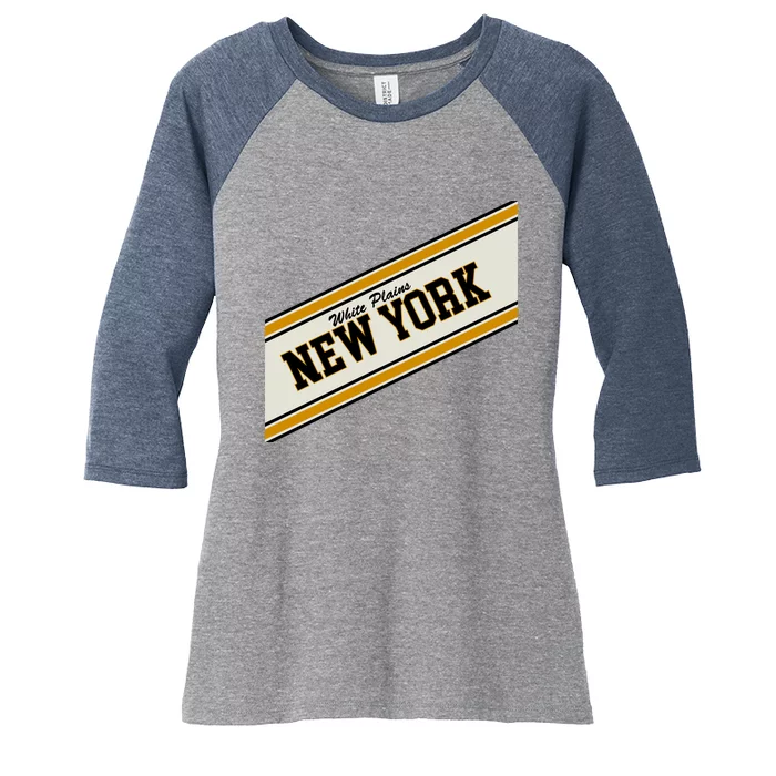 White Plains New York Varsity Logo Women's Tri-Blend 3/4-Sleeve Raglan Shirt